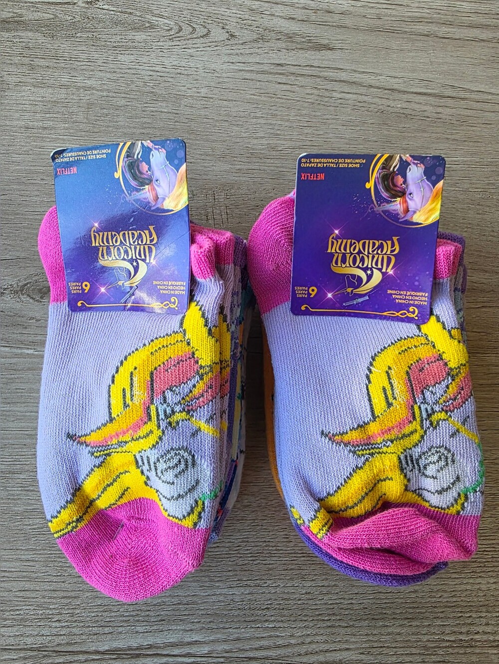 Unicorn Academy Girls Socks 12 Pairs 2 Packs Shoe Size 7-10 NWT Netflix